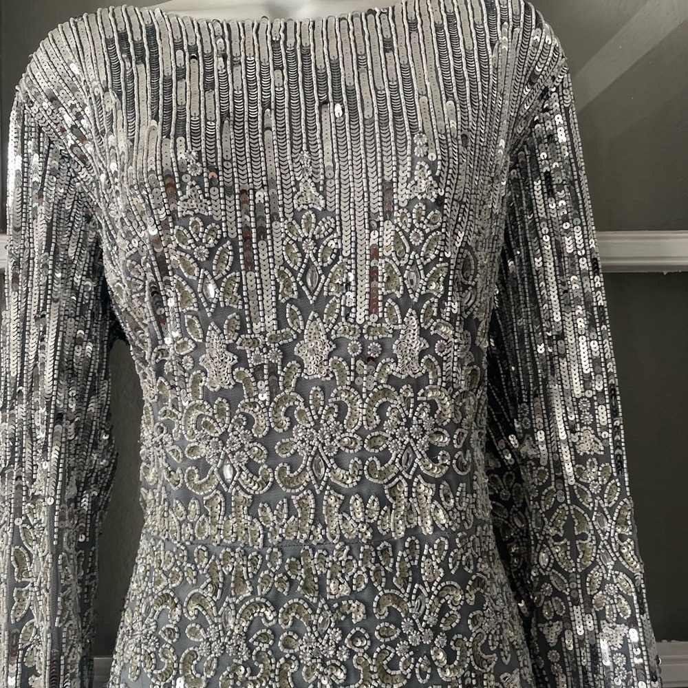 Mac Duggal Silver Long Sleeve Sequin Dress - Picture 7 of 14